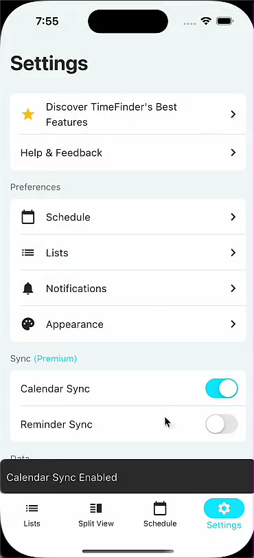 Calendar sync in TimeFinder