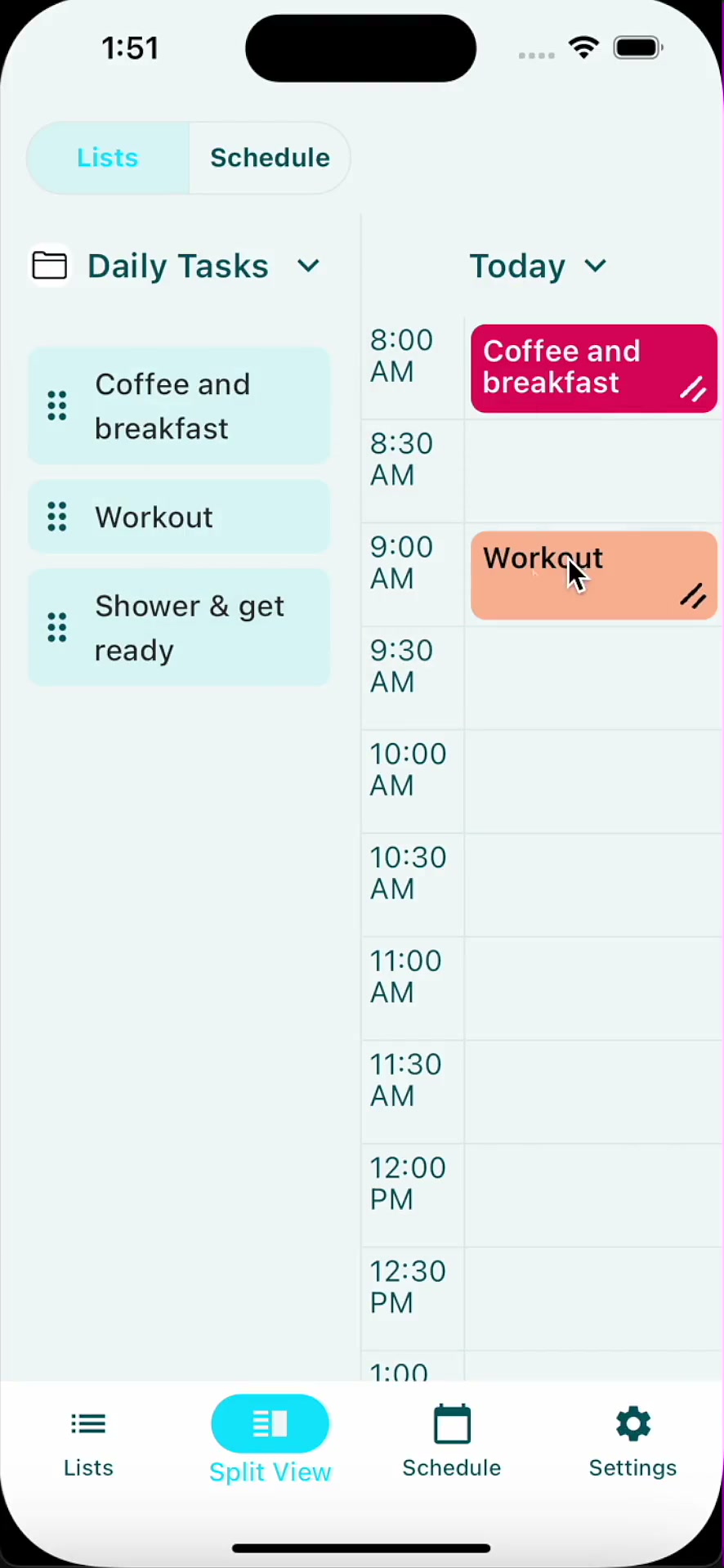 TimeFinder split view